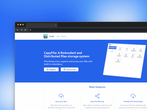 A mockup showing the landing page of the Capyfile project